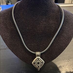 Filigree Leather Cord Locket Silver Pendant Necklace Western